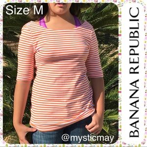BANANA REPUBLIC Orange & White Stripe Knit Boatneck Tunic Top Size M or 10/12